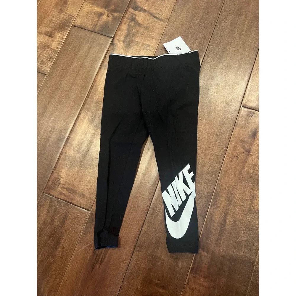 Nike Girls Black Leggings Athletic Activewear Logo Kids Size 4